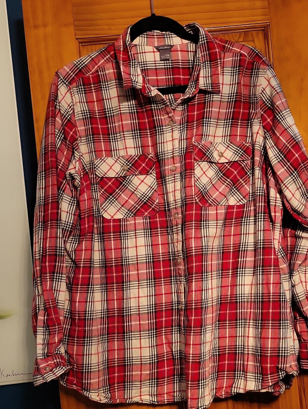 Eddie Bauer Red and White Plaid Button-Down Shirt